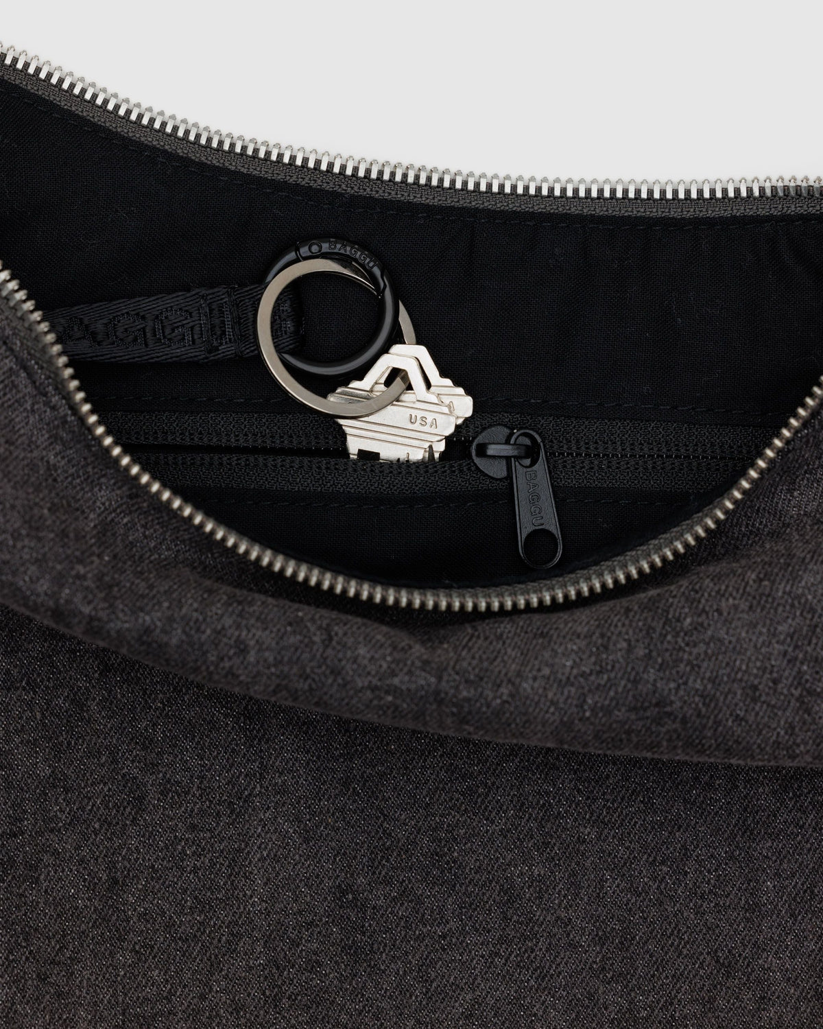 Medium Denim Crescent Bag - Washed Black Denim