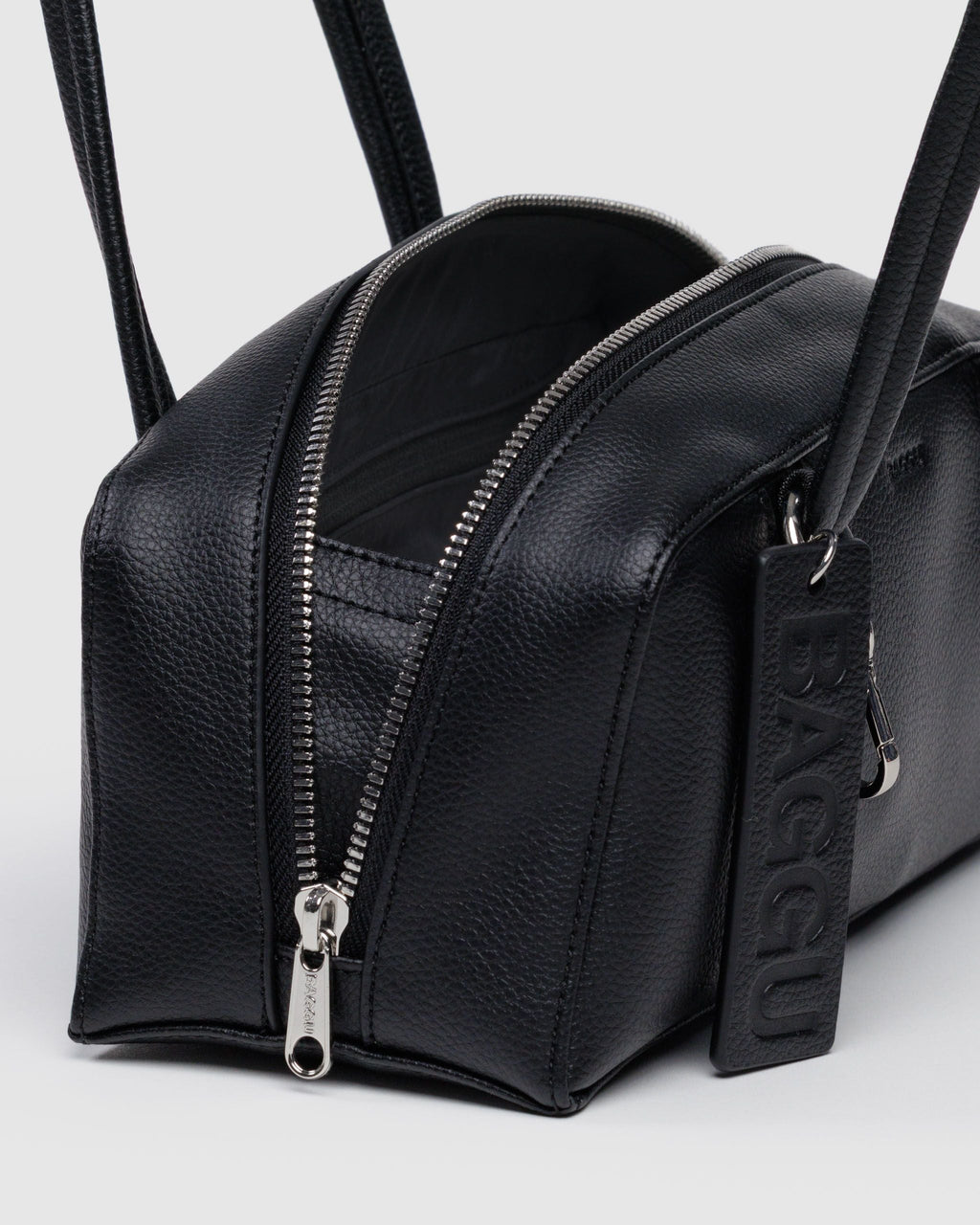 Small Recycled Leather Bowler Bag - Black